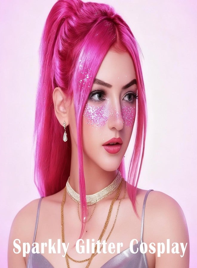 بامينفي قلم جليتر وردي للشعر من بامينيفاي، ترتر كبير للجسم والوجه، ملابس حفلات موسيقية للنساء، طلاء للجسم للهالوين، إكسسوارات وردية لامعة مقاومة للماء لمهرجانات الموسيقى وأسبوع الروح - Image 4